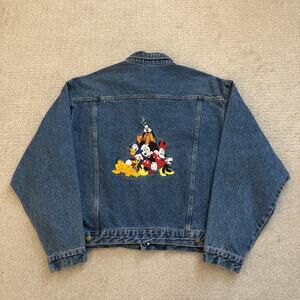 Vintage Disney Store Embroidered Mickey Mouse And Friends Denim Jacket Sz XXL